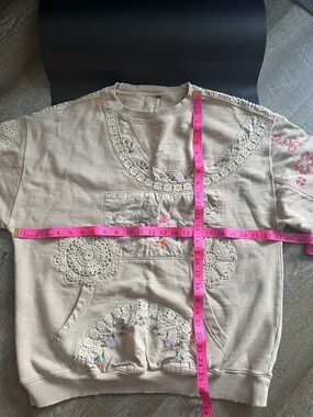 Free People Crochet & Floral Embroidered Oversized Crewneck Sweatshirt Rare